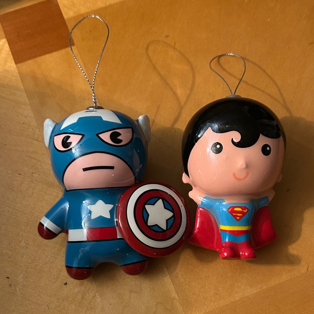 Superman and Captain America Christmas Ornaments